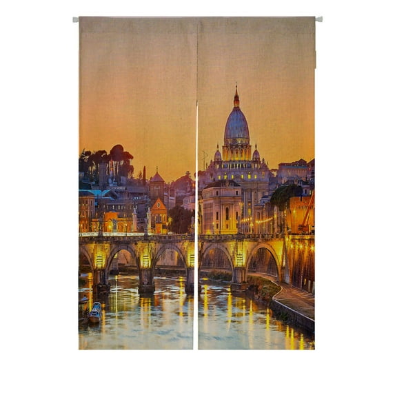 ABPHQTO Night View Cathedral In Rome Italy Japanese Noren Curtain Doorway Door Window Treatment Curtains Cotton Linen Curtain 85x120 cm