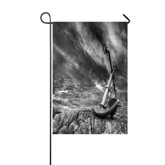 ABPHQTO Old Anchor At A Stormy Beach Home Outdoor Garden Flag House Banner Size 12x18 Inch