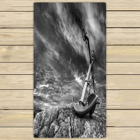 ABPHQTO Old Anchor At A Stormy Beach Towels Beach Bath Pool Sprot Travel Hand Spa Towel 30x56 Inch