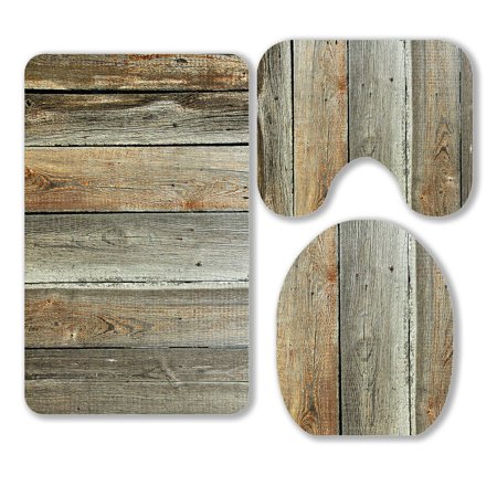 ABPHQTO Old Barn Wood Board 3 Piece Bathroom Rugs Set Bath Rug Contour Mat and Toilet Lid Cover