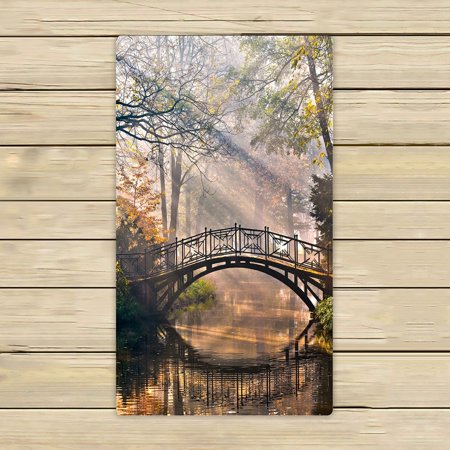 ABPHQTO Old Bridge In Autumn Misty Park Towels,Beach Bath Pool Sprot Travel Hand Spa Towel 16x28 Inch