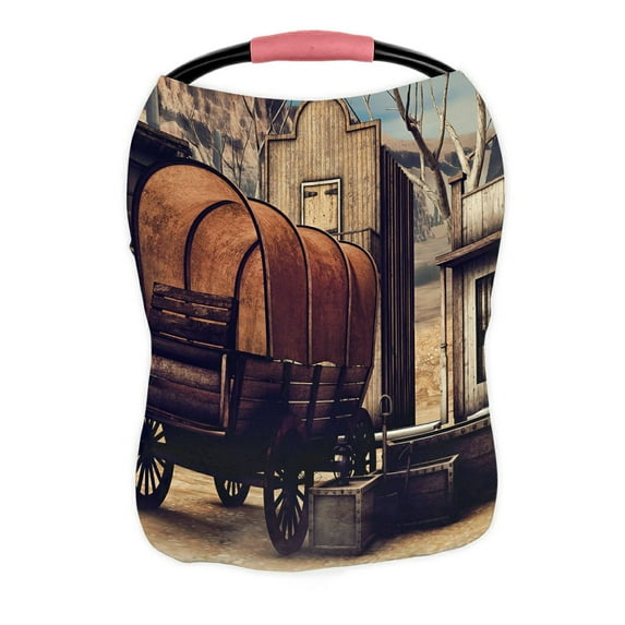 ABPHQTO Old Cart Wooden Town Wild West 3D Nursing Cover Baby Breastfeeding Infant Feeding Cover Baby Car Seat Cover Infant Stroller Cover Carseat Canopy Breathable