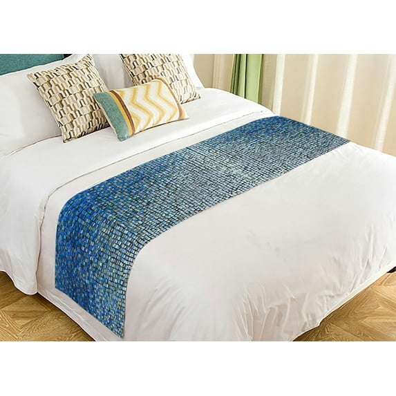 ABPHQTO Old Collapsing Ceramic Mosaic Building Venetian Mosaic Stones Bed Runner Bedding Scarf Bed Decoration 20x95 inch
