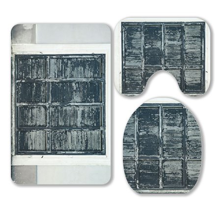 ABPHQTO Old Metal Gate Gray House Wall Building 3 Piece Bathroom Rugs Set Bath Rug Contour Mat and Toilet Lid Cover