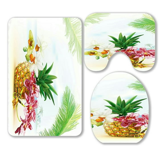 ABPHQTO Orchid Flowers Pineapple Fruit 3 Piece Bathroom Rugs Set Bath Rug Contour Mat and Toilet Lid Cover