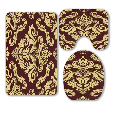 ABPHQTO Orient Classic Pattern Abstract Vintage Elements 3 Piece Bathroom Rugs Set Bath Rug Contour Mat and Toilet Lid Cover