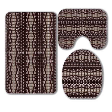 ABPHQTO Ornamental For Knitting Embroidery Stock 3 Piece Bathroom Rugs Set Bath Rug Contour Mat and Toilet Lid Cover