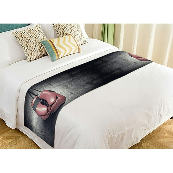 ABPHQTO Pair Of Red Boxing Gloves Hanging On Wall Bed Runner Bedding Scarf Bed Decoration 20x95 inch