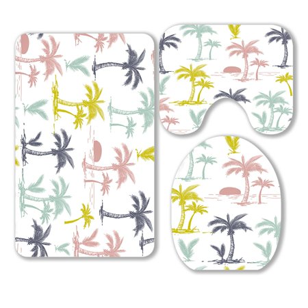 ABPHQTO Palm Trees 3 Piece Bathroom Rugs Set Bath Rug Contour Mat and Toilet Lid Cover