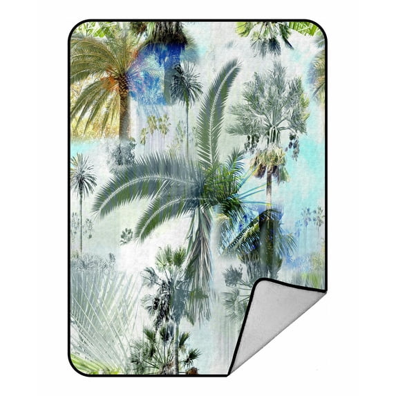 ABPHQTO Palm Trees Clip Art Floral Fleece Blanket Fleece Back Throw Blanket 58x80 Inch