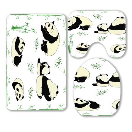 ABPHQTO Panda 3 Piece Bathroom Rugs Set Bath Rug Contour Mat and Toilet Lid Cover