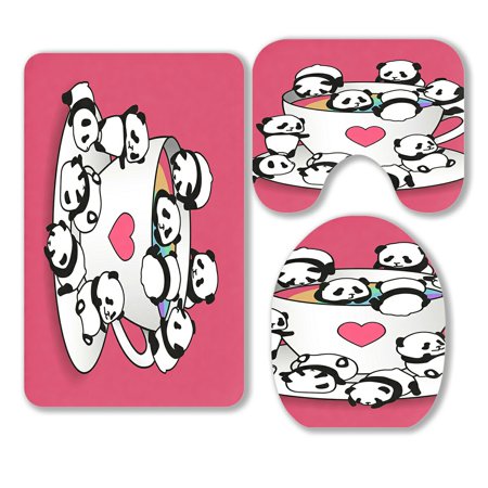 ABPHQTO Panda Bear 3 Piece Bathroom Rugs Set Bath Rug Contour Mat and Toilet Lid Cover