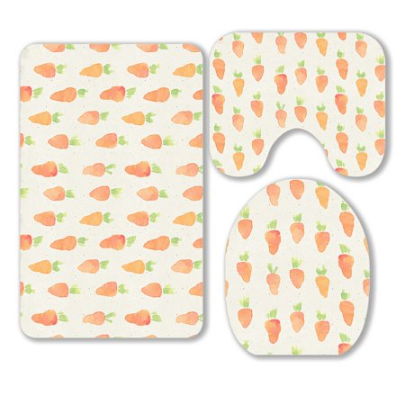 ABPHQTO Paper Texture Cute Carrot 3 Piece Bathroom Rugs Set Bath Rug Contour Mat and Toilet Lid Cover