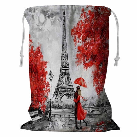 ABPHQTO Paris European City Landscape France Eiffel Tower Storage Basket Laundry Bag with Drawstring 18x24 Inch
