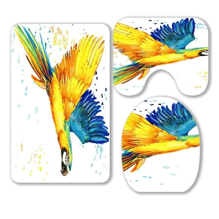 ABPHQTO Parrot Bird 3 Piece Bathroom Rugs Set Bath Rug Contour Mat and Toilet Lid Cover