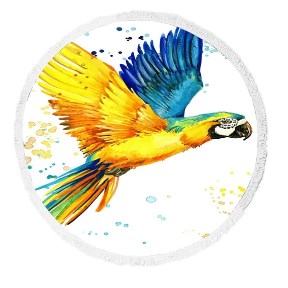 ABPHQTO Parrot Bird Round Beach Blanket with Tassels Beach Throw Towel Yoga Mat Picnic Blanket