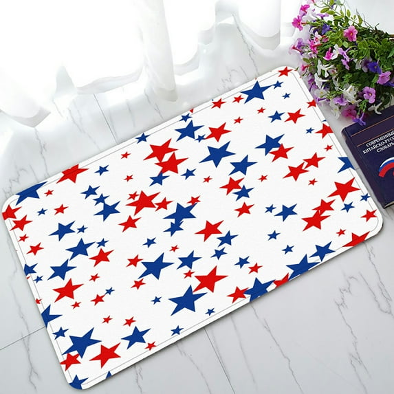ABPHQTO Patriotic American Red Blue Stars White Doormat Entrance Rug Area Rug Floor Mat Home Decor 30x18 Inch