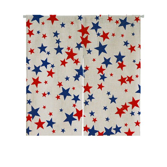 ABPHQTO Patriotic American Red Blue Stars White Japanese Noren Curtain Doorway Door Window Treatment Curtains Cotton Linen Curtain 85x150 cm