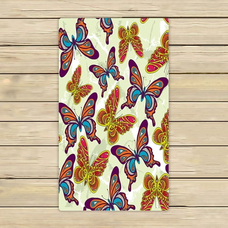 ABPHQTO Pattern Butterflies Yellow Towels Beach Bath Pool Sprot Travel Hand Spa Towel 16x28 Inch
