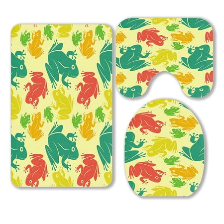 ABPHQTO Pattern Of Frogs 3 Piece Bathroom Rugs Set Bath Rug Contour Mat and Toilet Lid Cover