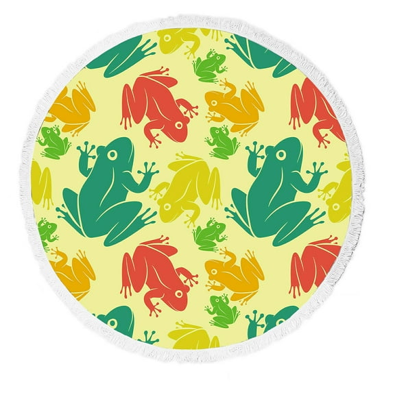 ABPHQTO Pattern Of Frogs Round Beach Blanket with Tassels Beach Throw Towel Yoga Mat Picnic Blanket