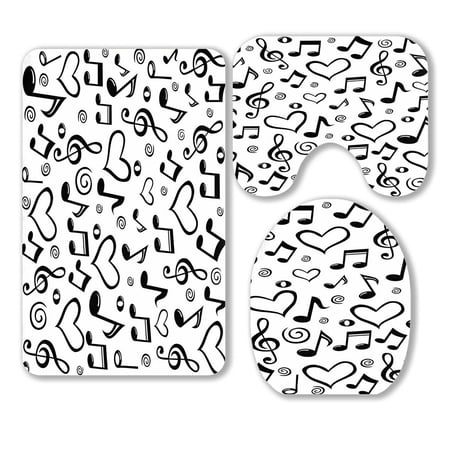 ABPHQTO Pattern Of Musical Notes 3 Piece Bathroom Rugs Set Bath Rug Contour Mat and Toilet Lid Cover