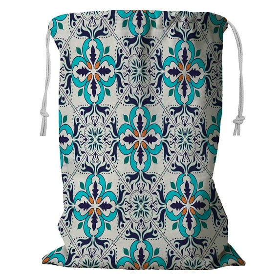 ABPHQTO Pattern Portuguese Tiles Azulejo Moroccan Storage Basket Laundry Bag with Drawstring 18x24 Inch