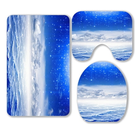 ABPHQTO Peaceful Blue Sky Bright Stars Heaven 3 Piece Bathroom Rugs Set Bath Rug Contour Mat and Toilet Lid Cover