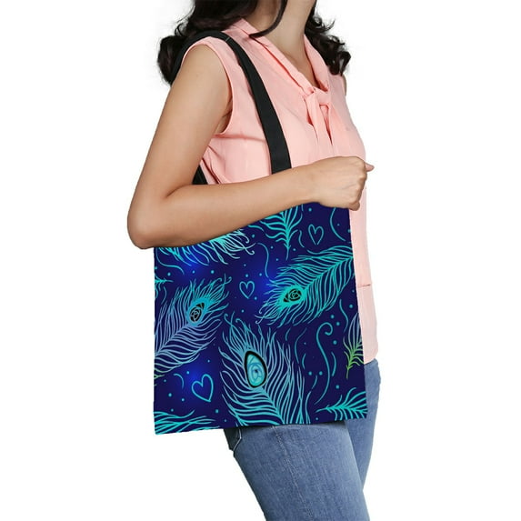 ABPHQTO Peacock Feathers Colorful Canvas Bag Reusable Tote Grocery Shopping Bags Tote Bag 14x16 inch