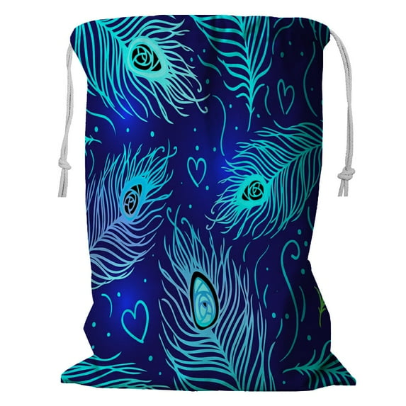 ABPHQTO Peacock Feathers Colorful Storage Basket Laundry Bag with Drawstring 18x24 Inch
