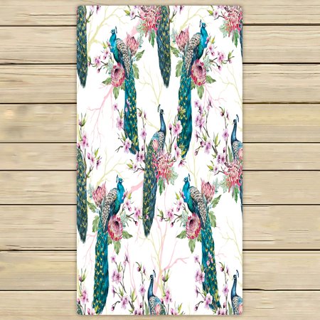 ABPHQTO Peacock On A Tree Cherry Flowering Trees Towels,Beach Bath Pool Sprot Travel Hand Spa Towel 30x56 Inch