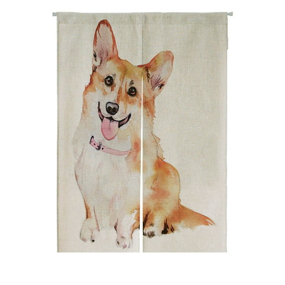 ABPHQTO Pembroke Welsh Corgi Dog In Watercolor Japanese Noren Curtain Doorway Door Window Treatment Curtains Cotton Linen Curtain 85x120 cm