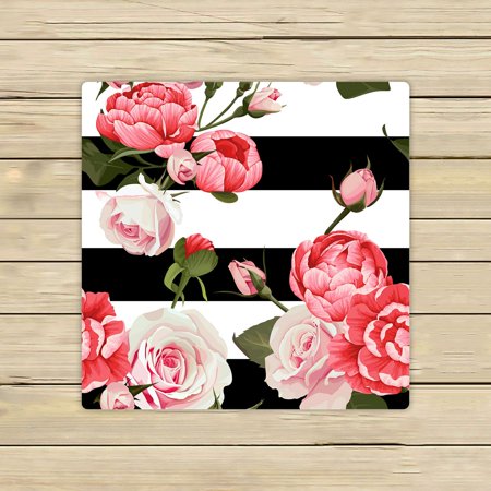 ABPHQTO Peony And Roses Black White Stripes Flower Towels,Beach Bath Pool Sprot Travel Hand Spa Towel 13x13 Inch
