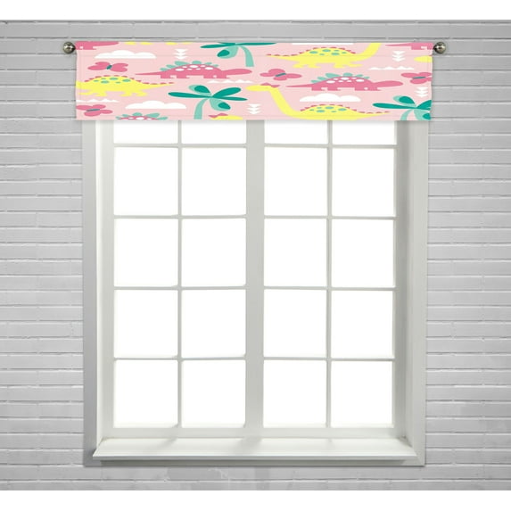 ABPHQTO Pink Dinosaur Window Curtain Valance Rod Pocke 54x12 Inch