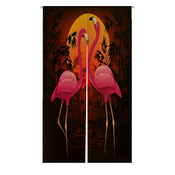 ABPHQTO Pink Flamingos On Tropical Peaceful Sunset Japanese Noren Curtain Doorway Door Window Treatment Curtains Cotton Linen Curtain 85x150 cm