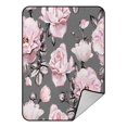 thumbnail image 1 of ABPHQTO Pink Flowers Leaves On Gray Fleece Blanket Fleece Back Throw Blanket 58x80inch, 1 of 1