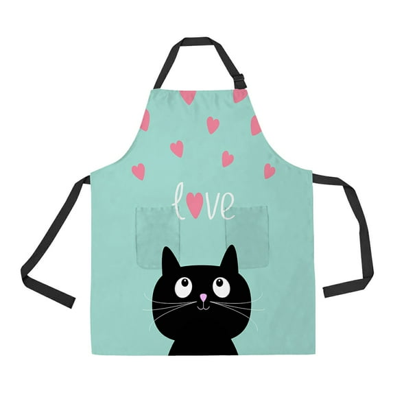 ABPHQTO Pink Hearts Cute Cartoon Cat Apron Home Kitchen Apron with Pockets