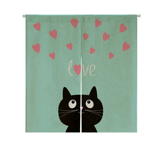 ABPHQTO Pink Hearts Cute Cartoon Cat Japanese Noren Curtain Doorway Door Window Treatment Curtains Cotton Linen Curtain 85x150 cm