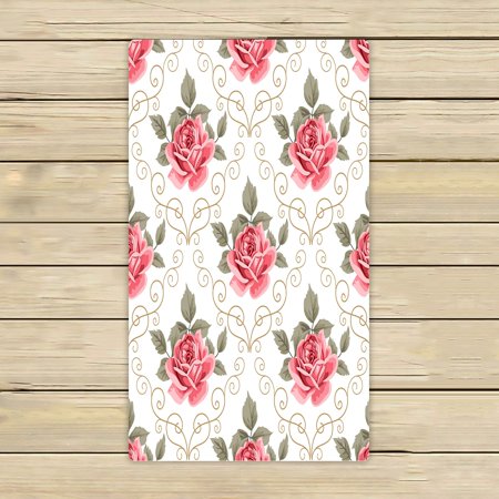 ABPHQTO Pink Roses Curly White Retro Towels,Beach Bath Pool Sprot Travel Hand Spa Towel 16x28 Inch