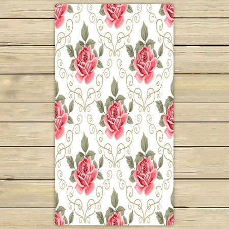 ABPHQTO Pink Roses Curly White Retro Towels,Beach Bath Pool Sprot Travel Hand Spa Towel 30x56 Inch