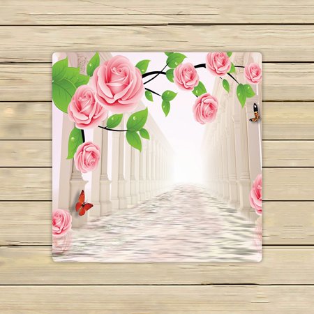 ABPHQTO Pink Roses Two Rows Stand In The Water Butterflies Towels,Beach Bath Pool Sprot Travel Hand Spa Towel 13x13 Inch