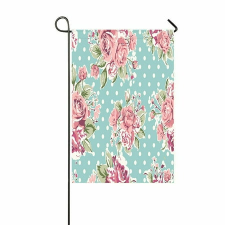 ABPHQTO Pink Vintage Rose Pattern On Green Background Home Outdoor Garden Flag House Banner Size 12x18 Inch