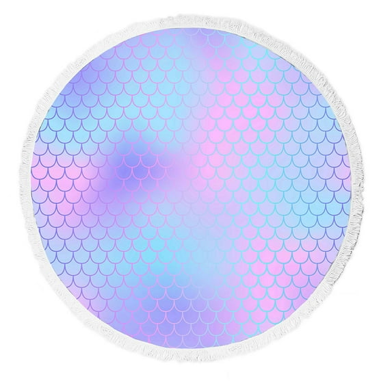 ABPHQTO Pink Violet Fish Skin Mermaid Tail Round Beach Blanket with Tassels Beach Throw Towel Yoga Mat Picnic Blanket