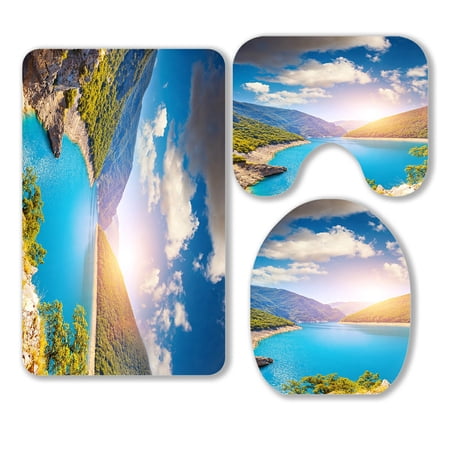 ABPHQTO Piva Canyon Reservoir National Park Europe Beauty World 3 Piece Bathroom Rugs Set Bath Rug Contour Mat and Toilet Lid Cover