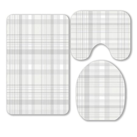 ABPHQTO Plaid Check Pattern In Shades Of Pale Grey 3 Piece Bathroom Rugs Set Bath Rug Contour Mat and Toilet Lid Cover