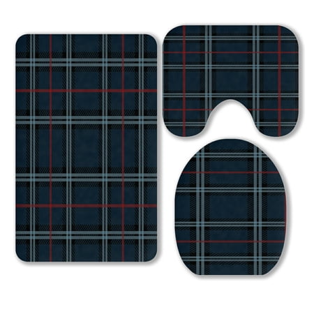 ABPHQTO Plaid Lumberjack Buffalo 3 Piece Bathroom Rugs Set Bath Rug Contour Mat and Toilet Lid Cover