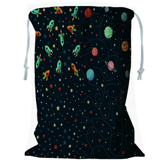 ABPHQTO Planets Rockets Stars Cartoon Planet Storage Basket Laundry Bag with Drawstring 18x24 Inch