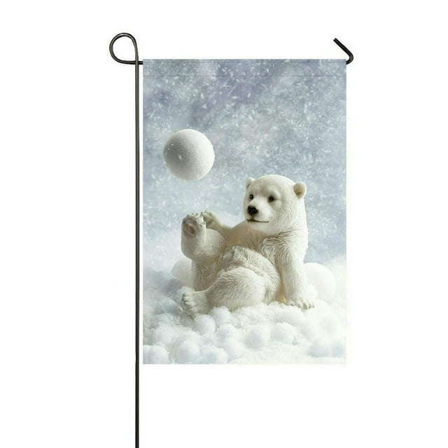 ABPHQTO Polar Bear Winter Playing Snowball Home Outdoor Garden Flag House Banner Size 12x18 Inch