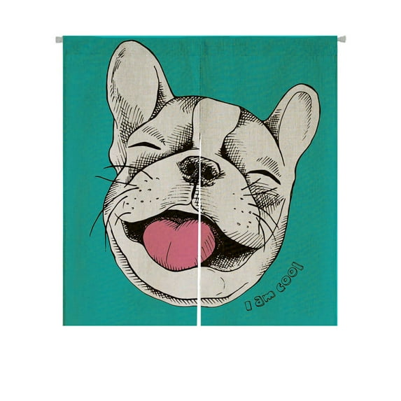 ABPHQTO Portrait Cheerful French Bulldog Laughing Japanese Noren Curtain Doorway Door Window Treatment Curtains Cotton Linen Curtain 85x90 cm