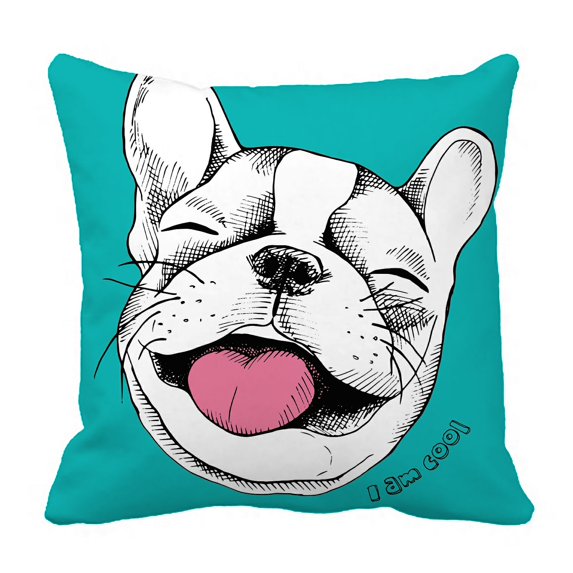 ABPHQTO Portrait Cheerful French Bulldog Laughing Pillow Case Pillow Cover Pillow Protector Two Sides For Couch Bed 16x16 Inch